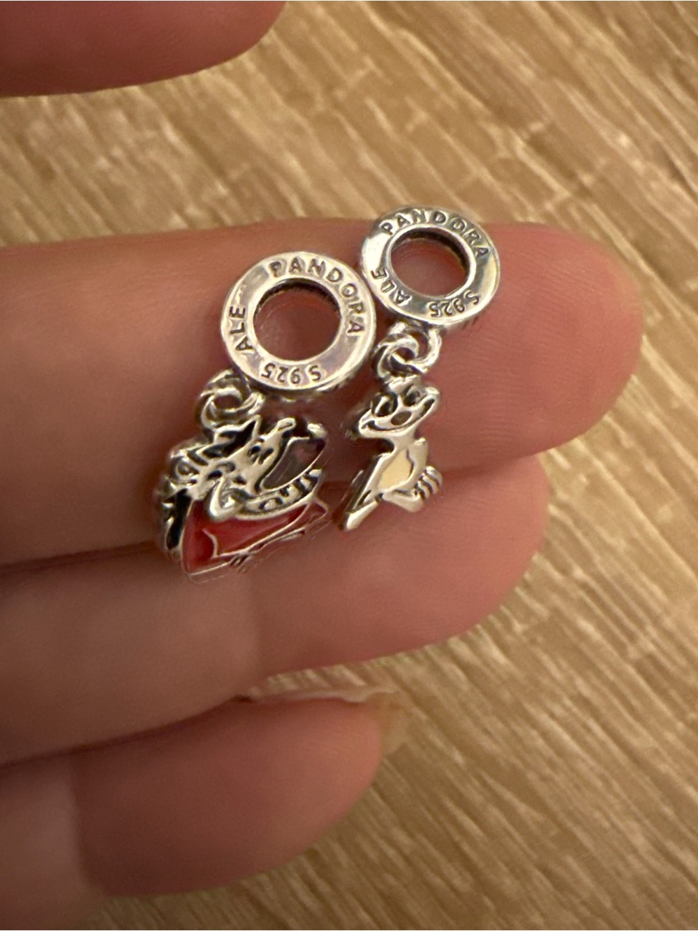 Pandora Sterling Silver Disney Lady and Tramp Enamel Dangle Charm Set - Red